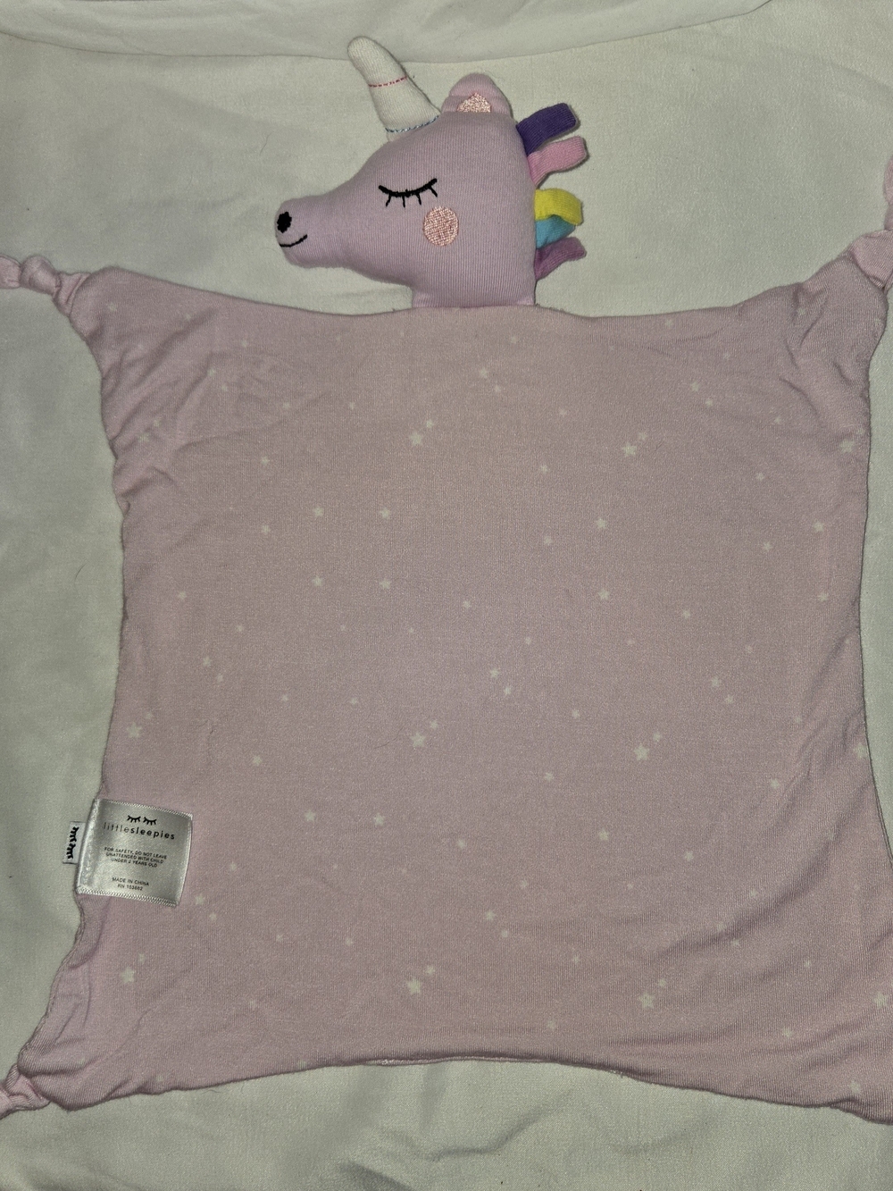 Little Sleepies Pink Unicorn Lovey Top with Rainbow Mane Blanket